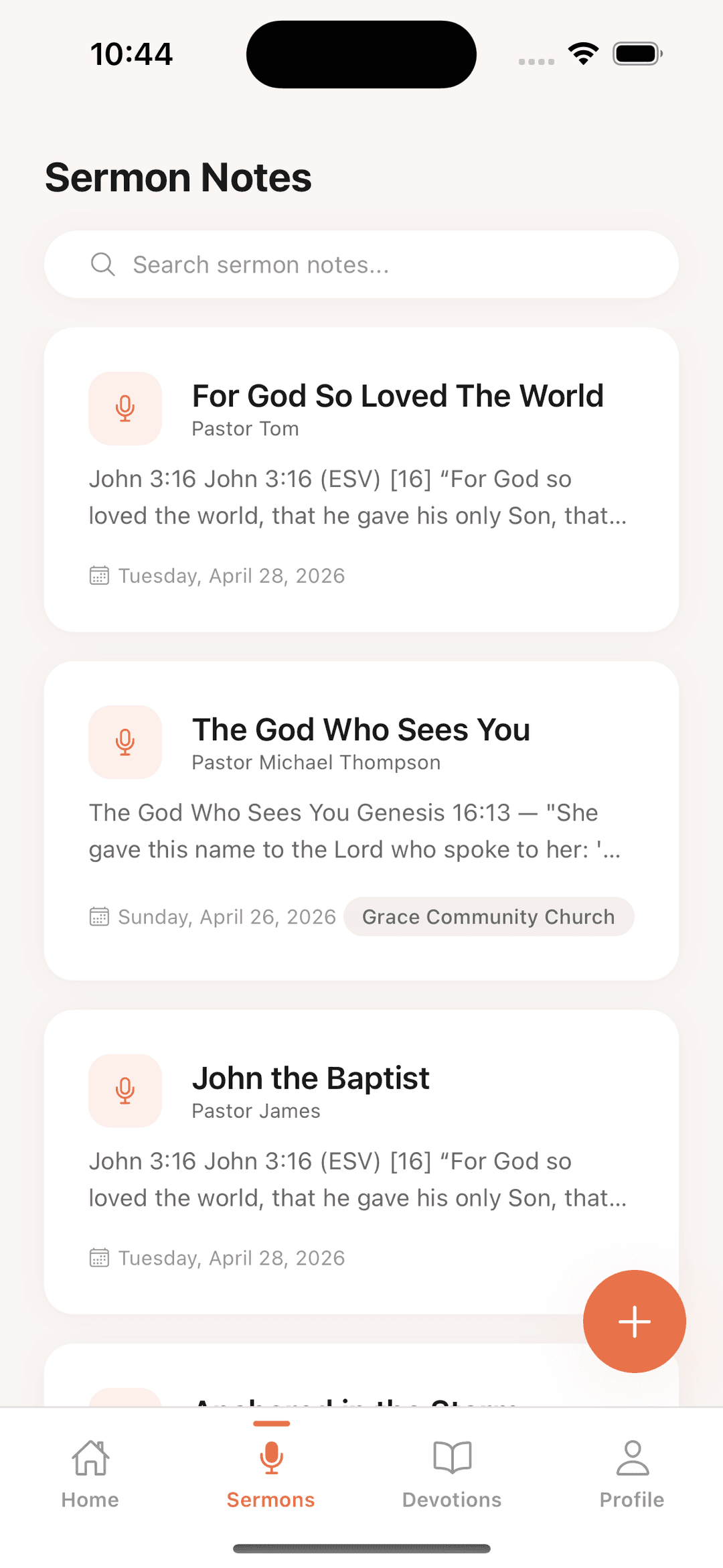 Church Notes SOAP devotions list on iPhone