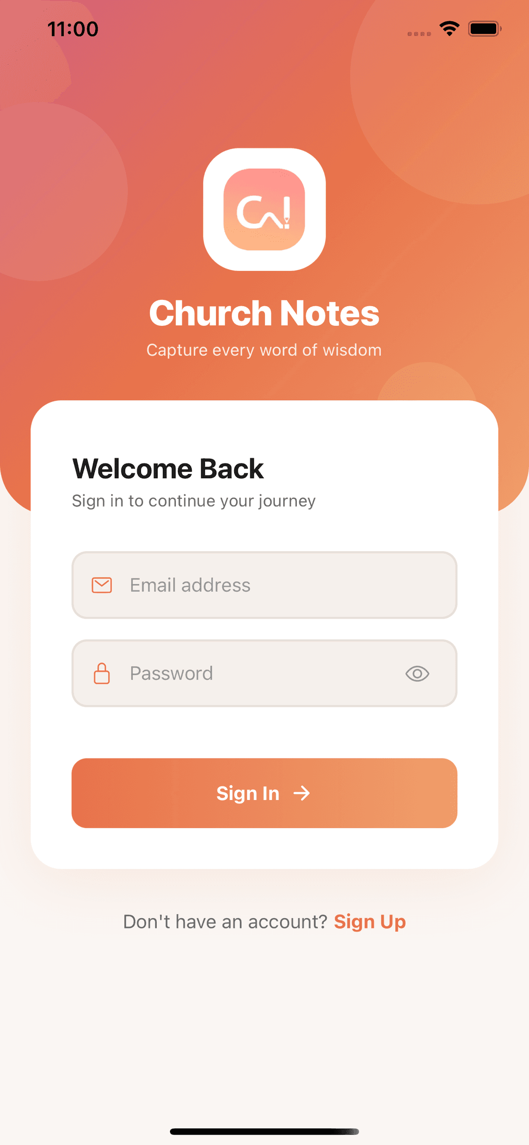 Church Notes home screen on iPhone Pro Max with verse of the day and greeting