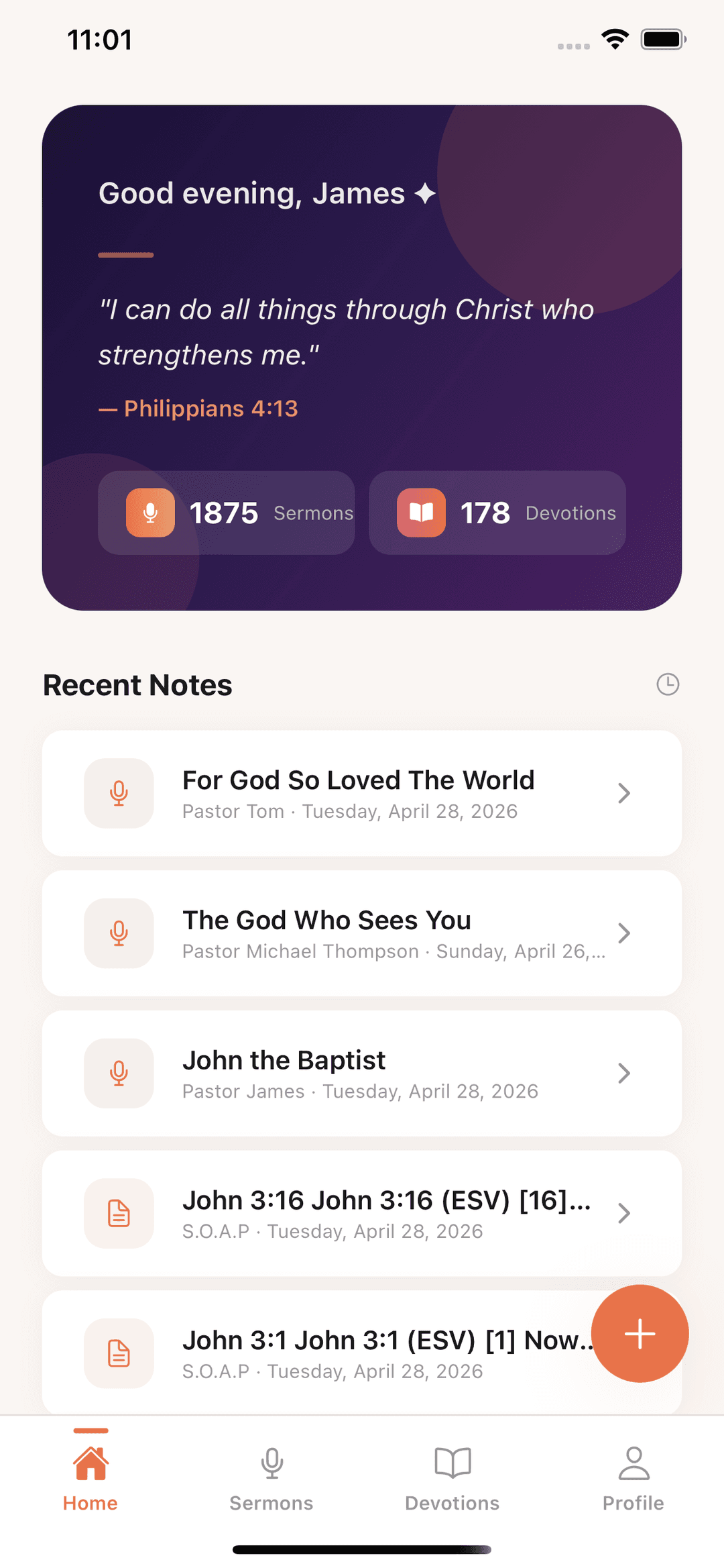 Church Notes sermon notes on iPhone Pro Max with search