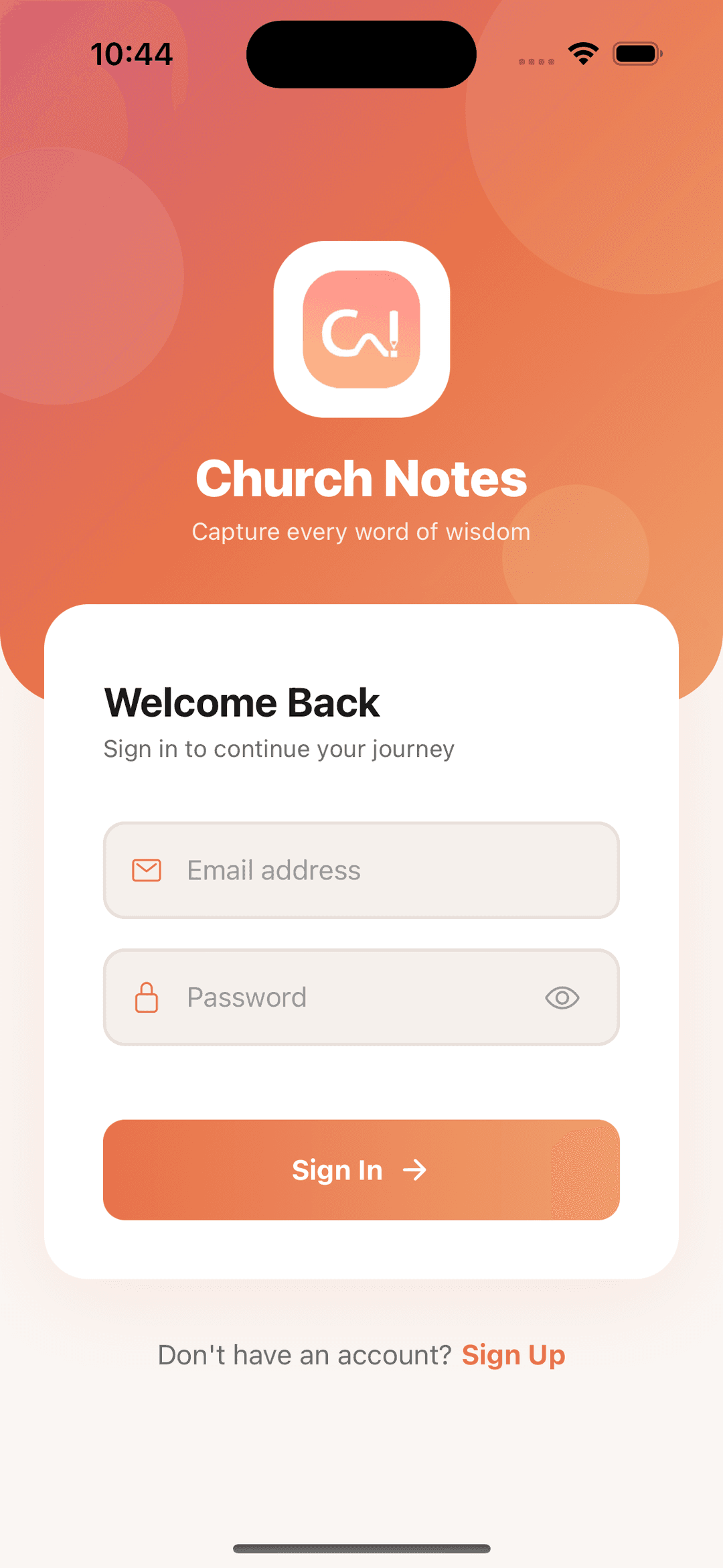 Church Notes profile screen where you toggle dark mode