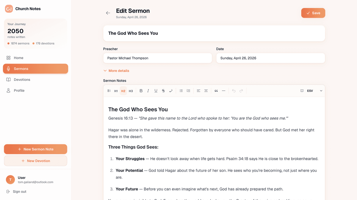 Reviewing and sharing completed sermon notes