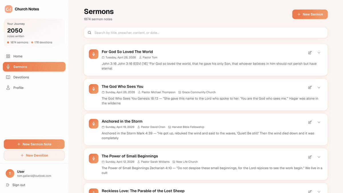 Creating a new sermon note in Church Notes app